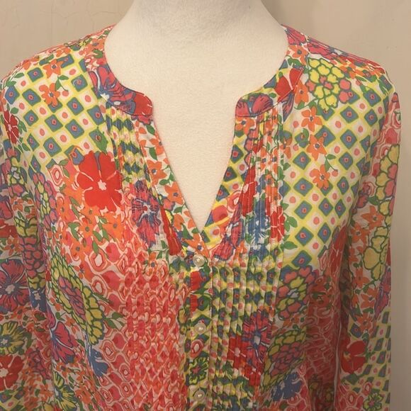 Talbots floral hot pink multicolored long sleeve blouse Size S EUC - Picture 3 of 10
